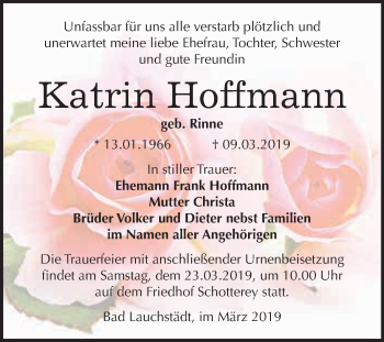 Traueranzeige von Katrin Hoffmann von WVG - Wochenspiegel Merseburg