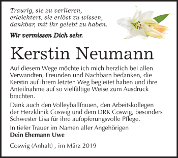 Traueranzeige von Kerstin Neumann von Mitteldeutsche Zeitung
