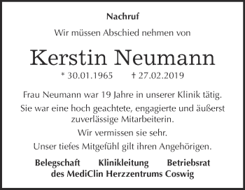 Traueranzeige von Kerstin Neumann von Super Sonntag Wittenberg