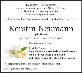 Traueranzeige von Kerstin Neumann von Mitteldeutsche Zeitung