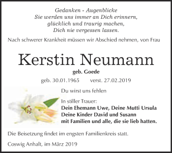 Traueranzeige von Kerstin Neumann von Super Sonntag Wittenberg
