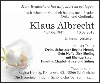 Traueranzeige von Klaus Albrecht von Super Sonntag SGH Mansf. Land