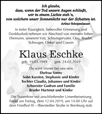 Traueranzeige von Klaus Eschke von Mitteldeutsche Zeitung