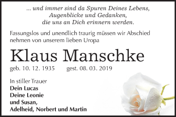 Traueranzeige von Klaus Manschke von Mitteldeutsche Zeitung