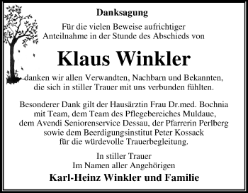 Traueranzeige von Klaus Winkler von Mitteldeutsche Zeitung