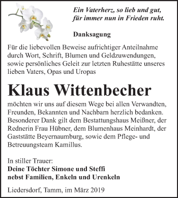 Traueranzeige von Klaus Wittenbecher von Mitteldeutsche Zeitung