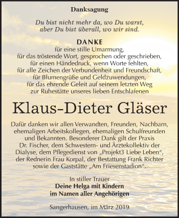 Traueranzeige von Klaus Dieter Gläser von Mitteldeutsche Zeitung