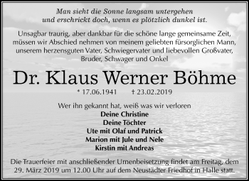 Traueranzeige von Klaus Werner Böhme von Mitteldeutsche Zeitung Halle/Saalkreis