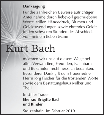 Traueranzeige von Kurt Bach von WVG - Wochenspiegel NMB / WSF / ZTZ