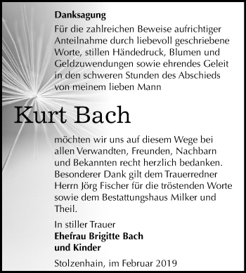 Traueranzeige von Kurt Bach von Mitteldeutsche Zeitung Zeitz