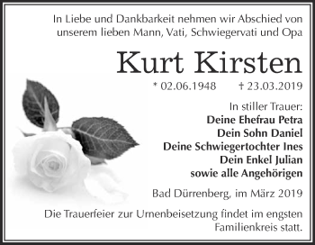 Traueranzeige von Kurt Kirsten von Super Sonntag Merseburg
