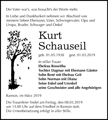 Traueranzeige von Kurt Schauseil von Mitteldeutsche Zeitung