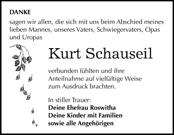 Traueranzeige von Kurt Schauseil von Mitteldeutsche Zeitung Bitterfeld