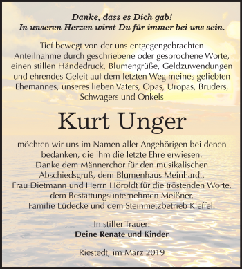 Traueranzeige von Kurt Unger von Mitteldeutsche Zeitung