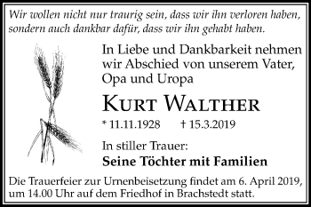 Traueranzeige von Kurt Walther von Mitteldeutsche Zeitung Halle/Saalkreis