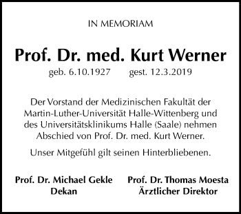 Traueranzeige von Kurt Werner von Mitteldeutsche Zeitung