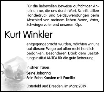 Traueranzeige von Kurt Winkler von Mitteldeutsche Zeitung Zeitz
