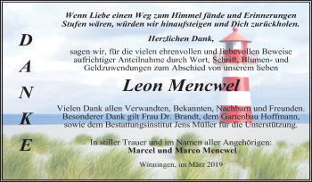 Traueranzeige von Leon Mencwel von Mitteldeutsche Zeitung Aschersleben
