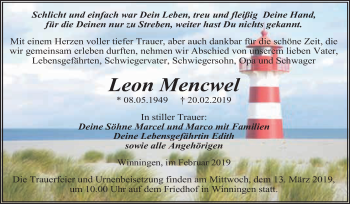 Traueranzeige von Leon Mencwel von Super Sonntag Aschersleben