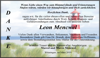 Traueranzeige von Leon Mencwel von Super Sonntag Aschersleben