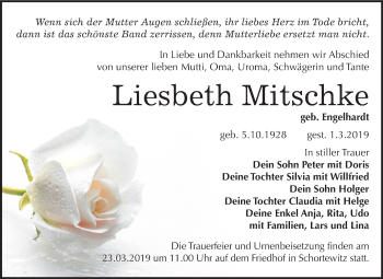 Traueranzeige von Liesbeth Mitschke von Mitteldeutsche Zeitung