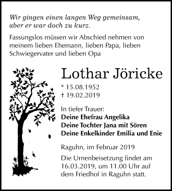 Traueranzeige von Lothar Jöricke von Mitteldeutsche Zeitung