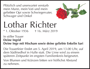 Traueranzeige von Lothar Richter von Mitteldeutsche Zeitung