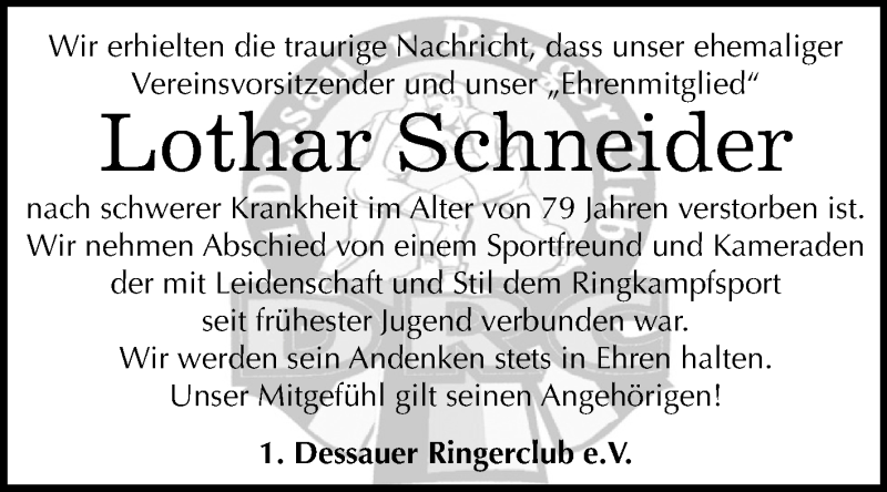  Traueranzeige für Lothar Schneider vom 23.03.2019 aus Mitteldeutsche Zeitung Dessau-Roßlau