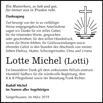 Traueranzeige von Lotte Michel von Mitteldeutsche Zeitung Sangerhausen