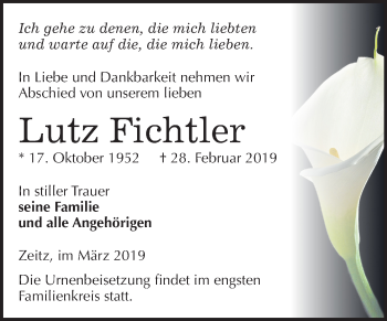 Traueranzeige von Lutz Fichtler von Mitteldeutsche Zeitung