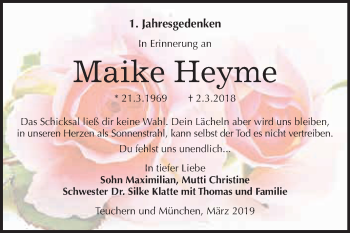 Traueranzeige von Maike Heyme von WVG - Wochenspiegel NMB / WSF / ZTZ