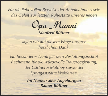 Traueranzeige von Manfred Büttner von WVG - Wochenspiegel Dessau / Köthen