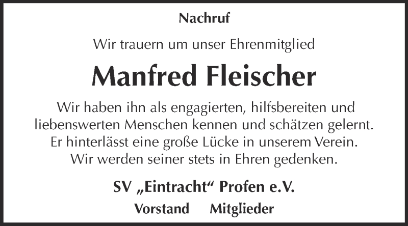  Traueranzeige für Manfred Fleischer vom 25.02.2019 aus Super Sonntag Zeitz