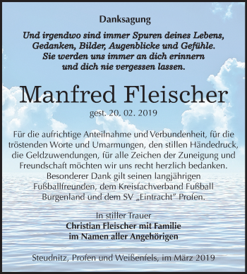 Traueranzeige von Manfred Fleischer von Mitteldeutsche Zeitung Zeitz