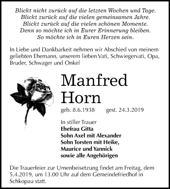 Traueranzeige von Manfred Horn von Mitteldeutsche Zeitung