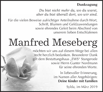 Traueranzeige von Manfred Meseberg von Super Sonntag SGH Mansf. Land