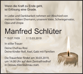 Traueranzeige von Manfred Schlüter von Mitteldeutsche Zeitung Dessau-Roßlau