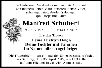 Traueranzeige von Manfred Schubert von Mitteldeutsche Zeitung