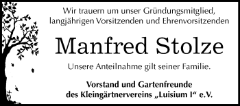 Traueranzeige von Manfred Stolze von Mitteldeutsche Zeitung Dessau-Roßlau