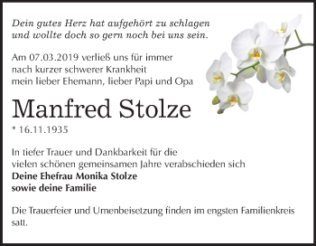 Traueranzeige von Manfred Stolze von Mitteldeutsche Zeitung Dessau-Roßlau
