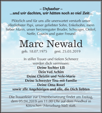 Traueranzeige von Marc Newald von Mitteldeutsche Zeitung