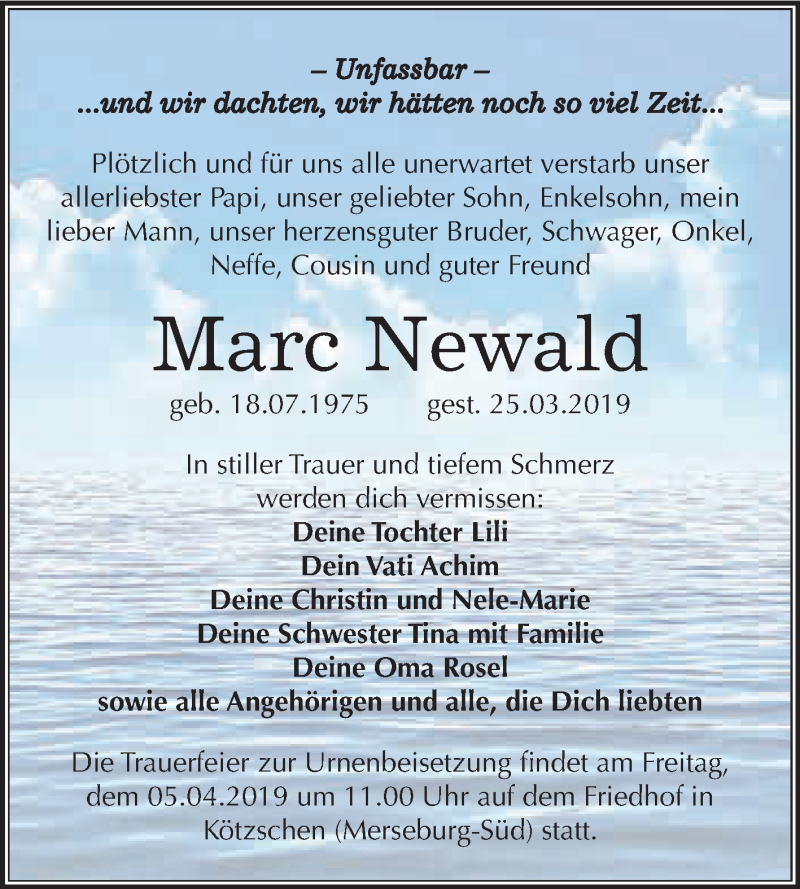  Traueranzeige für Marc Newald vom 30.03.2019 aus WVG - Wochenspiegel Merseburg