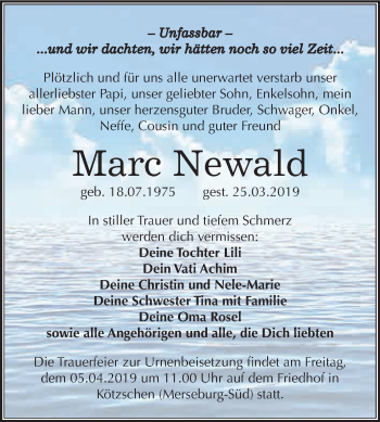 Traueranzeige von Marc Newald von WVG - Wochenspiegel Merseburg