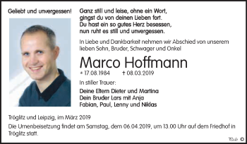 Traueranzeige von Marco Hoffmann von WVG - Wochenspiegel NMB / WSF / ZTZ