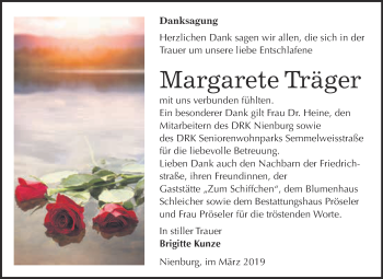 Traueranzeige von Margarete Träger von Super Sonntag Bernburg