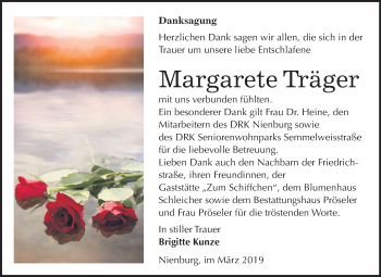 Traueranzeige von Margarete Träger von Mitteldeutsche Zeitung Bernburg