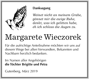 Traueranzeige von Margarete Wieczorek von Mitteldeutsche Zeitung Halle/Saalkreis