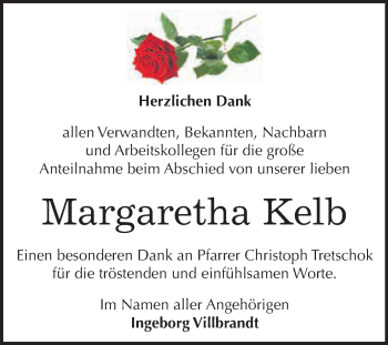 Traueranzeige von Margaretha Kelb von WVG - Wochenspiegel Quedlinburg