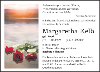 Traueranzeige von Margaretha Kelb von Mitteldeutsche Zeitung