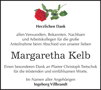 Traueranzeige von Margaretha Kelb von Mitteldeutsche Zeitung
